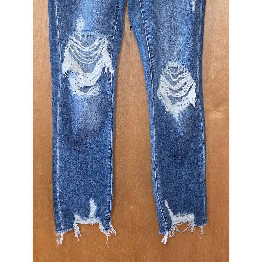 Flying Monkey Distressed Skinny Jeans Medium Wash Edgy Raw Hem F4395 Size 27 - Picture 3 of 6